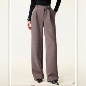 OGL Cozy Warm High Rise Slanted Fly Front Wide Leg Pants Regular French Brown/S